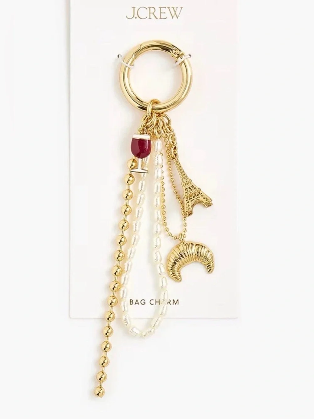 BNWT J CREW FRENCH PARISIAN GOLD & PEARL 5 PIECE BAG CHARM KEYRING ACCESSORY